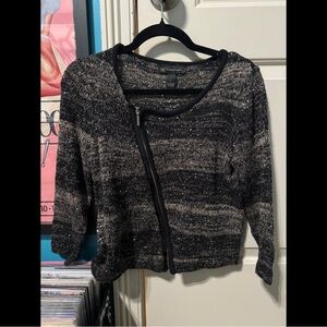 INC International Concepts Black and Gray Zip-Up Sweater